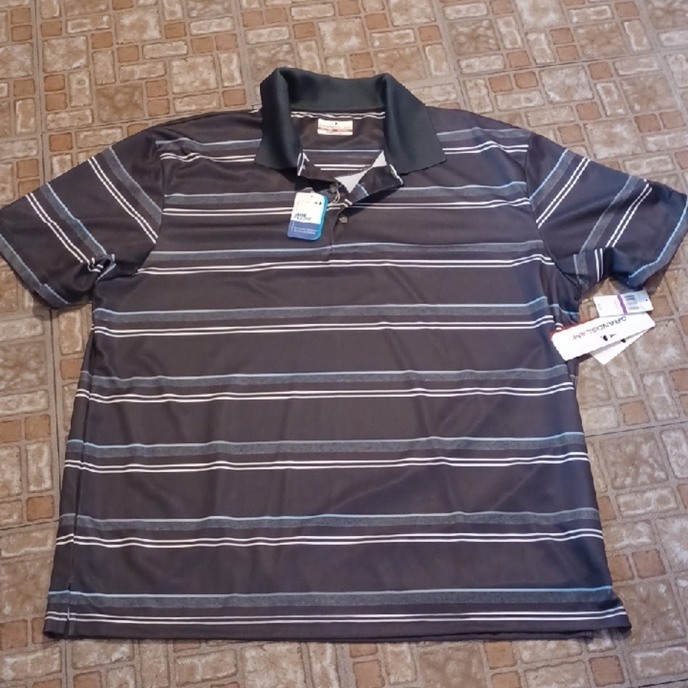 Grand Slam Men's Polo Shirt - Dark Gray with White Stripes 2xlarge